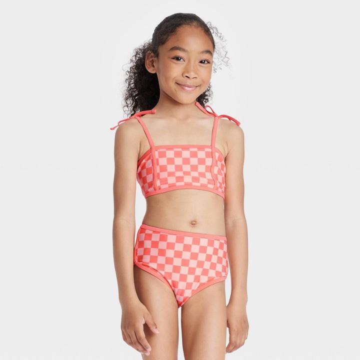 Girls' Gingham Check 2pc Bikini Set - Cat & Jack Coral Pink