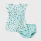 Baby Girls' Floral Gauze Short Sleeve Dress - Cat & Jack Mint Green Newborn