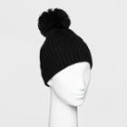 Women's Ribbed Cuff Pom Beanie - A New Day Black