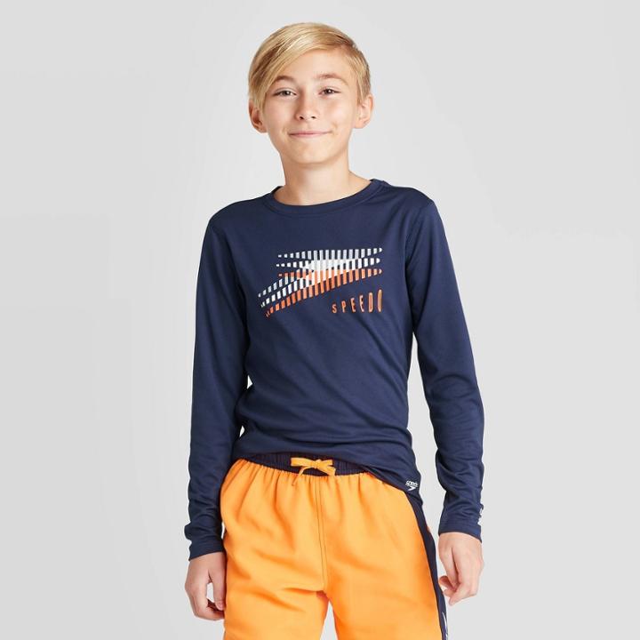 Speedo Boys' Slice & Dice Long Sleeve Swim Rash Guard - Orange Xs, Boy's, Blue