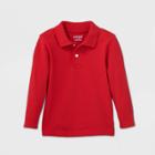 Toddler Boys' Long Sleeve Interlock Uniform Polo Shirt - Cat & Jack Red