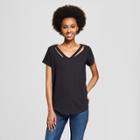 Women's Short Sleeve Cut-out Neckline Slub T-shirt - Grayson Threads (juniors') Black