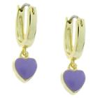 Distributed By Target Ellen 18k Gold Overlay Enamel Heart Dangle Hoop Earrings - Lavender, Girl's