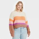 Women's Plus Size Striped Crewneck Pullover Sweater - Universal Thread Orange
