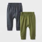 Baby Boys' 2pk French Terry Jogger Pants Set - Cat & Jack Charcoal Gray/olive Newborn