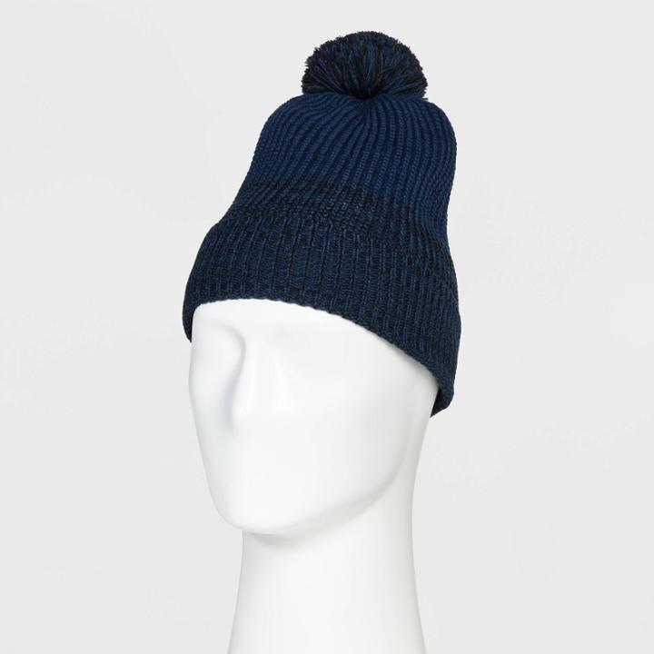 Men's Pom Beanie With Lined Fleece - Goodfellow & Co Dark Blue