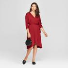 Women's Knit Wrap Midi Dress - A New Day Burgundy (red)