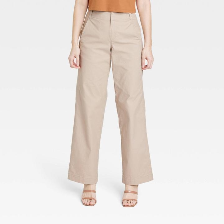 Women's Mid-rise Relaxed Straight Leg Chino Pants - A New Day Beige