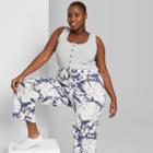 Women's Plus Size High-rise Pull-on Wide Leg Tie-dye Pants - Wild Fable Beige 1x, Women's,