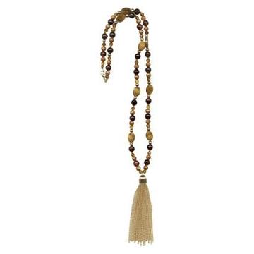 Tanya Creations, Inc. Women's Long Beaded Tassel Necklace - Gold/tan