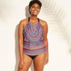 Women's Plus Size High Neck Racerback Tankini Top - Clean Water Geo Print 22w,