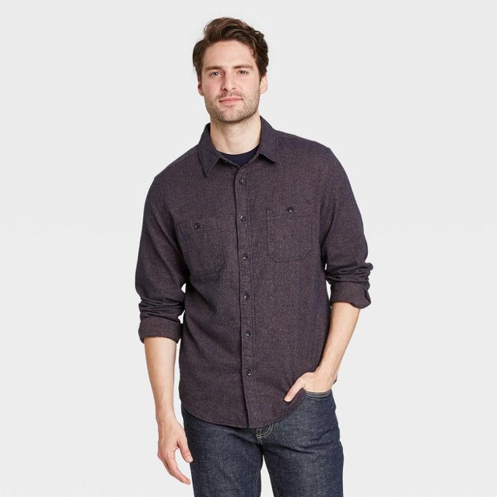 Men's Standard Fit Novelty Flannel Long Sleeve Collared Button-down Shirt - Goodfellow & Co Gold