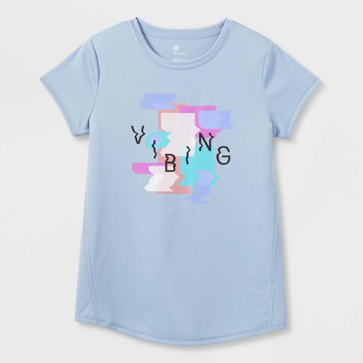 Girls' Short Sleeve 'vibing' Graphic T-shirt - All In Motion Dark Blue