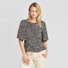 Women's Floral Print Short Sleeve Round Neck Blouse - Who What Wear Black
