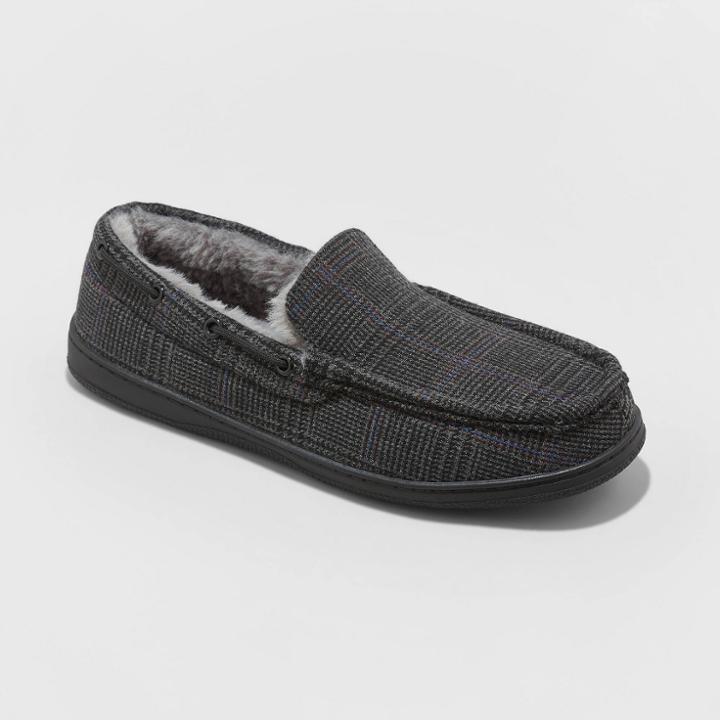 Men's Tanner Plaid Moccasin Slippers - Goodfellow & Co Charcoal Gray