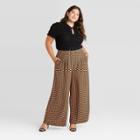 Women's Plus Size Geometric Print High-rise Pleated Wide Leg Pants - Who What Wear Black