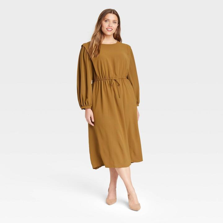 Women's Plus Size Bishop Long Sleeve Dress - Who What Wear Brown