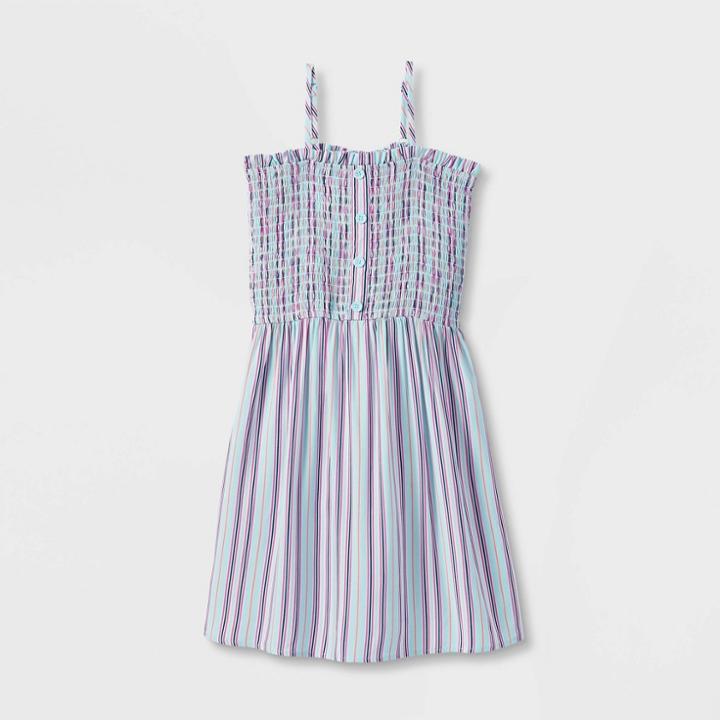 Girls' Smocked Button-front Dress - Art Class Aqua Blue