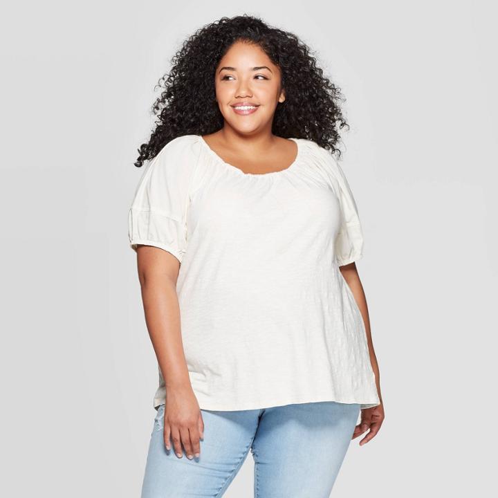 Target Women's Plus Size Puff Short Sleeve Crewneck T-shirt - Universal Thread White