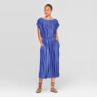 Target Women's Short Sleeve Boat Neck Pleated Cinched Waist Dress - Prologue Blue