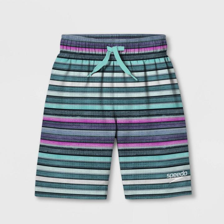Speedo Boys' Cliff Side Striped Swim Trunks - Purple