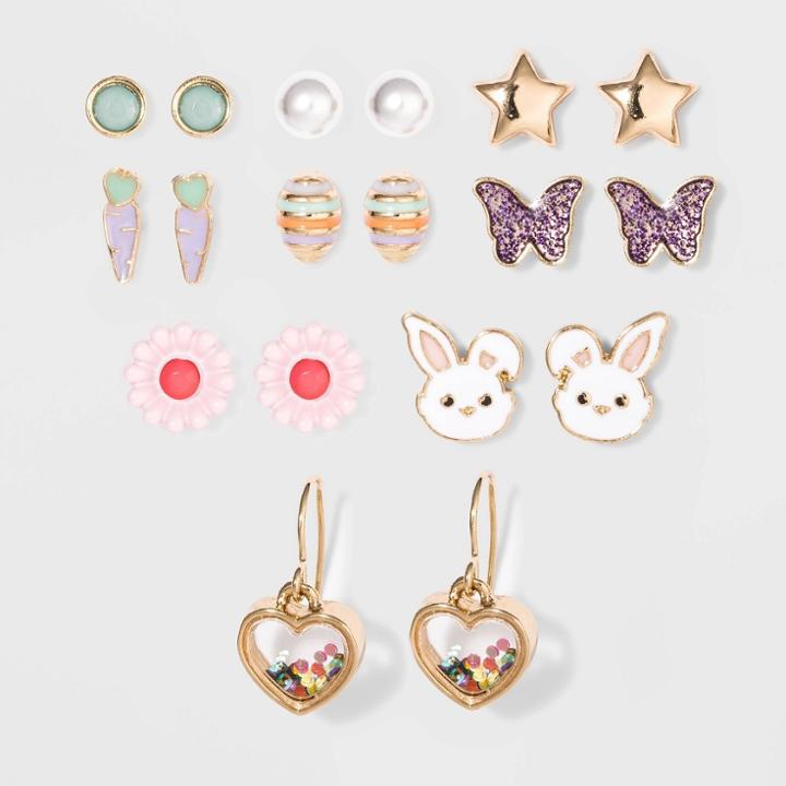 Girls' 9pk Easter Stud Earrings - Cat & Jack , Women's,
