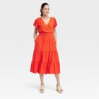 Women's Flutter Short Sleeve Tiered A-line Dress - Knox Rose Orange