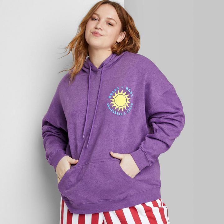 Women's Plus Size Ascot + Hart Sun Hooded Graphic Sweatshirt - Purple