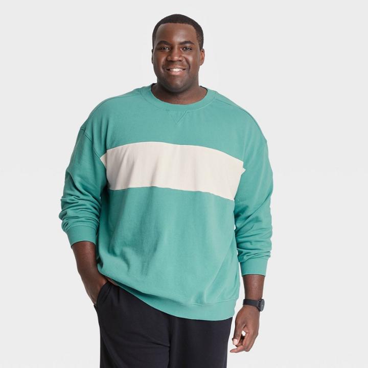 Men's Big & Tall Standard Fit Crewneck Pullover Sweatshirt - Goodfellow & Co Teal Blue