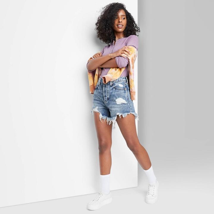 Women's High-rise Frayed Hem Jean Shorts - Wild Fable