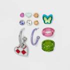 Checkered Heart And Butterfly Ear Cuff Stud Earring Set 10pc - Wild Fable