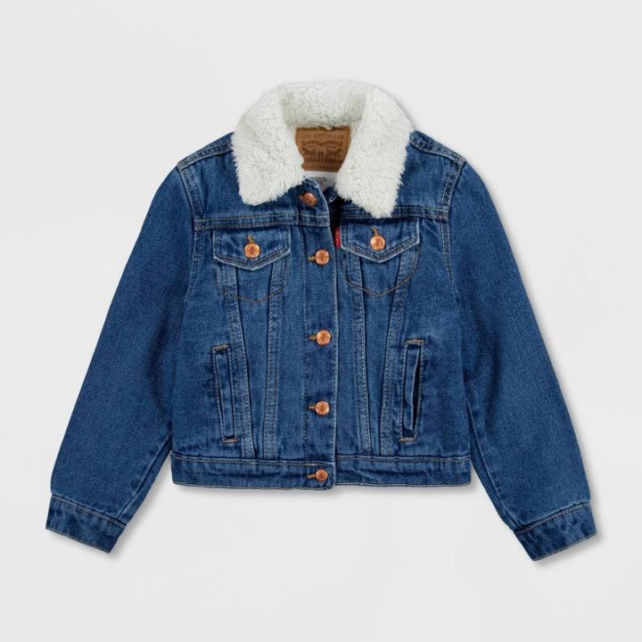 Levi's Girls' Sherpa Trucker Jeans Jacket - Dark Wash
