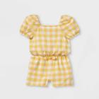 Toddler Girls' Gingham Puff Sleeve Romper - Cat & Jack Light Yellow
