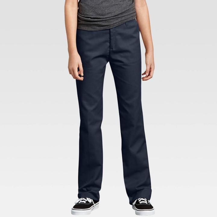 Dickies Girls' Flex Slim Fit Straight Leg Flat Front Pants - Dark Navy 16, Girl's, Dark Blue
