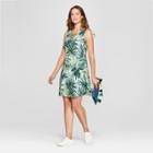 Women's Floral Print Cross Neck Swing Dress - Spenser Jeremy - Green M,