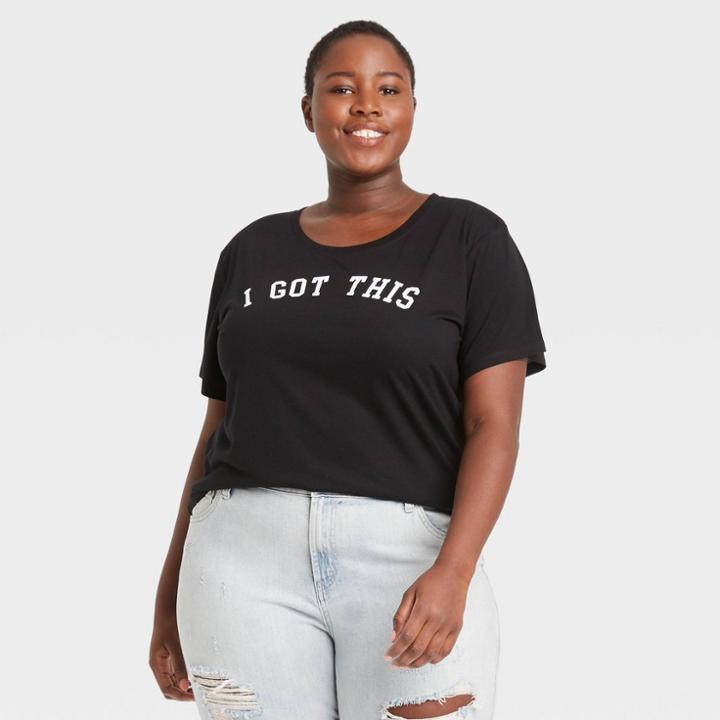 Modern Lux Women's Plus Size I Got This Short Sleeve Graphic Boyfriend T-shirt - Black