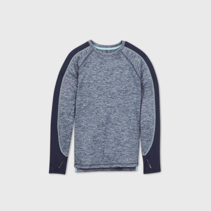 Boys' Long Sleeve Heather Colorblock Soft Gym T-shirt - All In Motion Navy