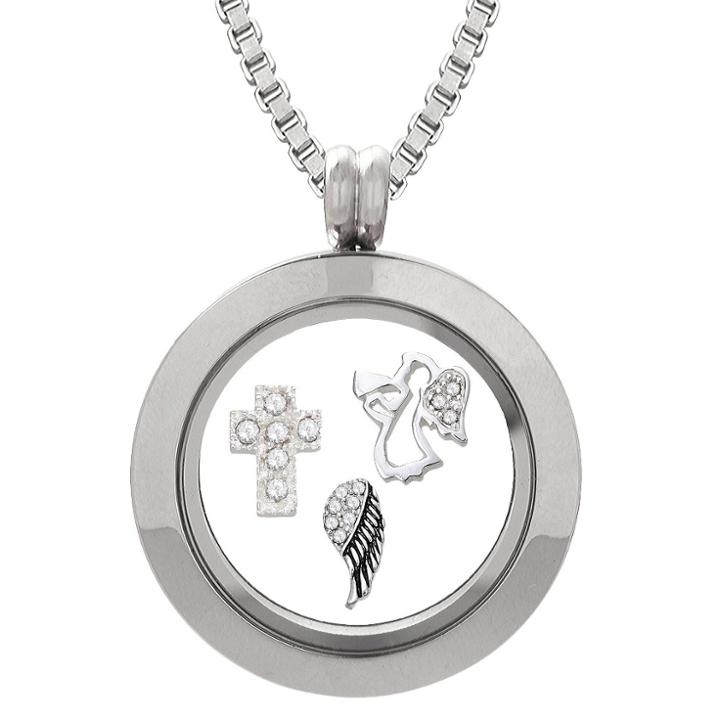 Target Treasure Lockets Silver Plated Stainless Steel Angel Charm Locket And Box Chain Necklace