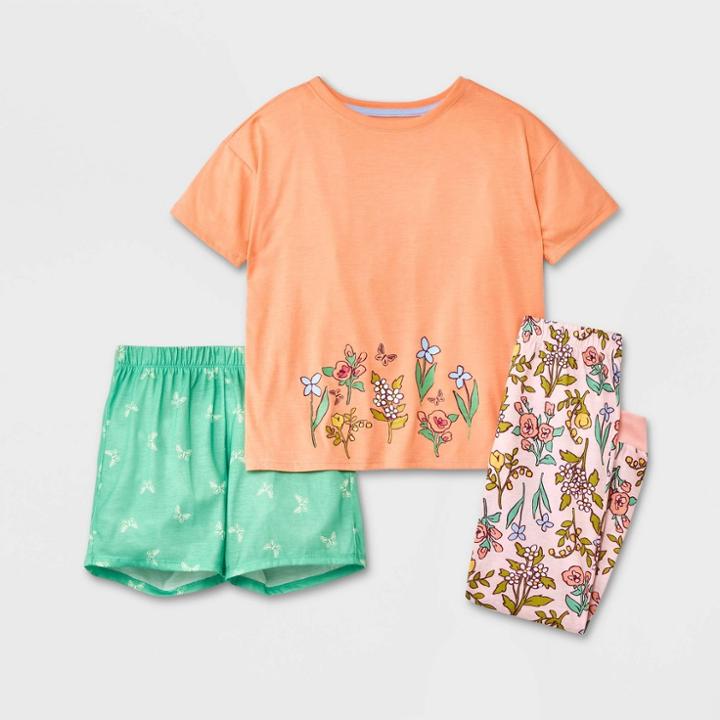 Girls' 3pc Pajama Set - Cat & Jack Orange/green