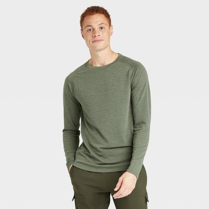 Men's Merino Wool Long Sleeve T-shirt - All In Motion Olive