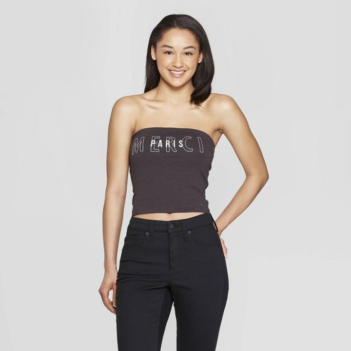 Women's Paris Graphic Tube Top - Mighty Fine (juniors') - Charcoal