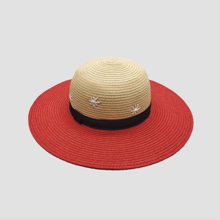 Toddler Girls' Paper Braid Hand Embroidery Floppy Hat - Cat & Jack Beige/red