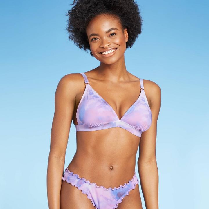 Women's Triangle Bralette Bikini Top - Shade & Shore Purple Tie-dye D/dd Cup