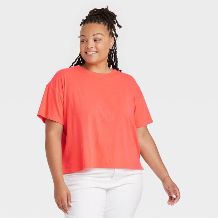 Women's Plus Size Short Sleeve Jersey Boxy T-shirt - Ava & Viv Orange