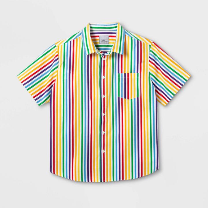 Trinity Collective Pride Gender Inclusive Adult Extended Size Striped Rainbow Button-down Shirt - 1xb, Adult Unisex,