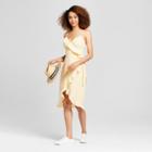 Women's Striped Sleeveless Seersucker Ruffle Wrap Dress - A New Day Yellow/white