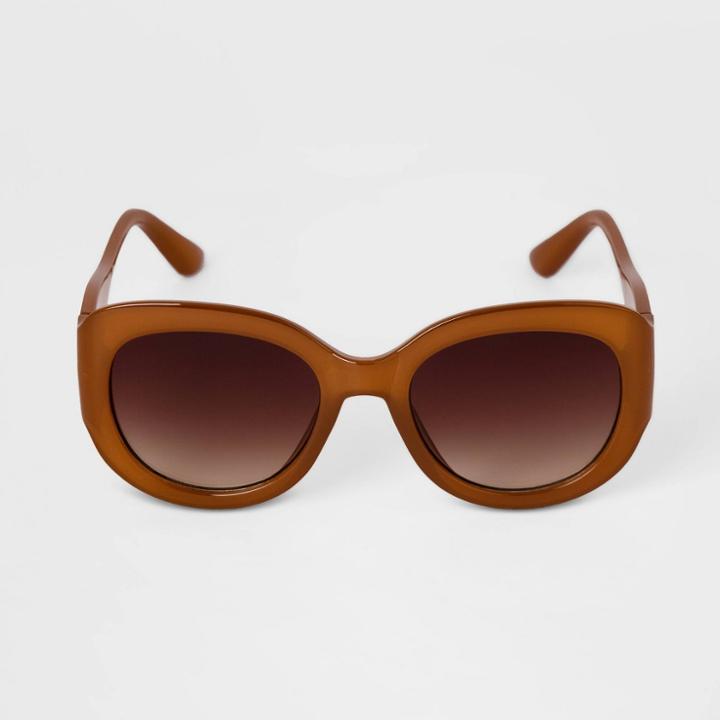 Women's Round Oval Sunglasses - A New Day Brown