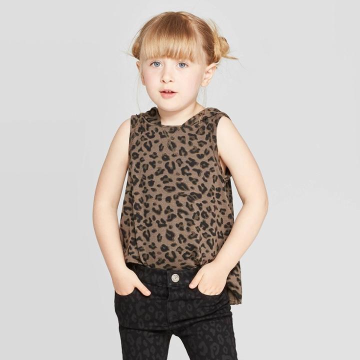 Toddler Girls' Leopard Hoodie Tank Top - Art Class Olive 2t, Toddler Girl's, Green