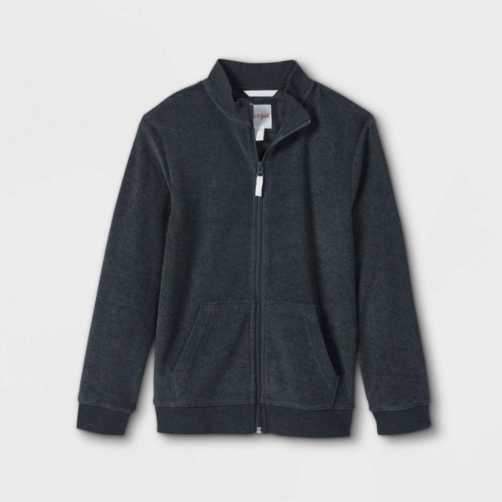 Boys' Loop Terry Full Zip Mock Neck Sweatshirt - Cat & Jack Charcoal Gray