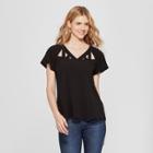 Women's Cutout Woven Short Sleeve Blouse - Spenser Jeremy Black